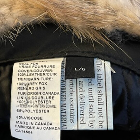 Barneys New York 100% Real Fox Fur Black Leather Trapper Winter Hat main image 4